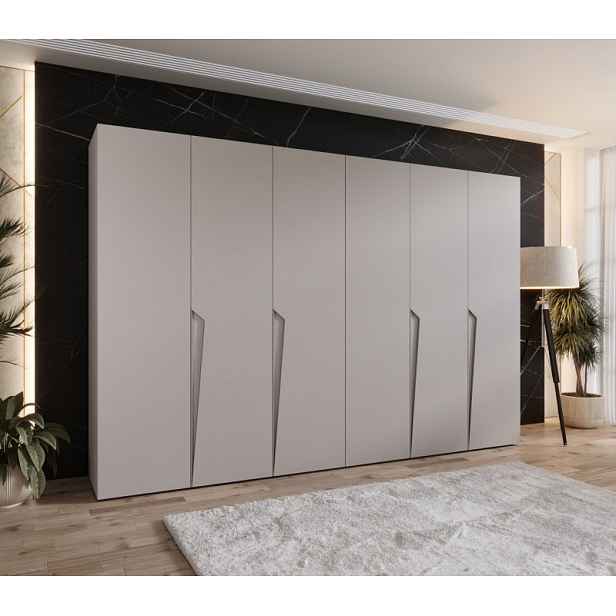 Šestidveřová šatní skříň 300 cm SORAYA 1 - kašmír / kašmírové úchyty