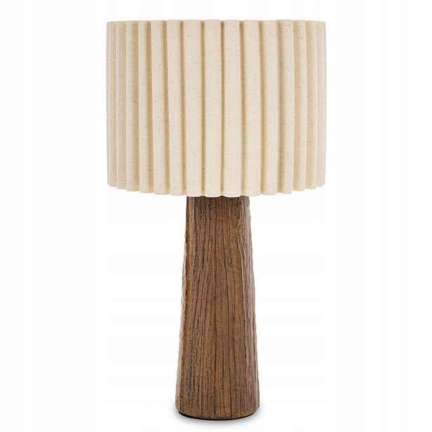 Stolní Lampa Hnědá Béžová 45 cm Imitace Dřeva Boho Noční Lampa Stojící