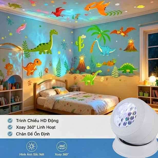 TEMU Dynamická projekční lampa s dinosaury, 360° nastavitelný úhel, projektor s dinosaury pro celou místnost, vhodný do obývacího pokoje, dekorace na