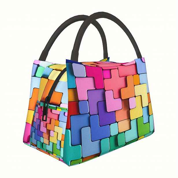 TEMU Univerzální Taška na Oběd s Barevným Puzzle Vzorem - Izolovaná, Opakovaně Použitelná, Přenosná pro Práci, Pikniky & Plážové Výlety - Odolný