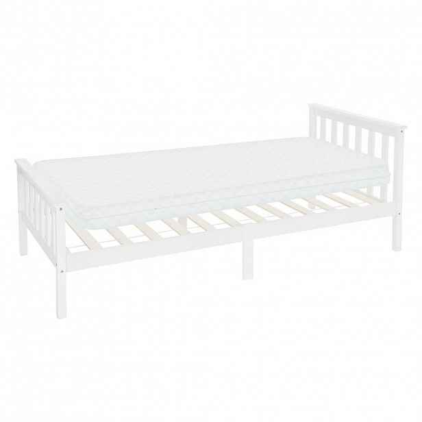 ML-DESIGN DŘEVĚNÁ POSTEL 90 x 200 cm, bílé borovicové dřevo s roštem a matrací H10 cm