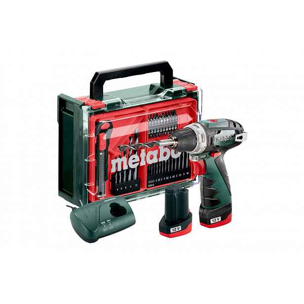 Metabo - 12V AKU vrtací šroubovák s příslušenstvím, 2x aku 2,0 Ah Li-Power, nabíječka 600080710