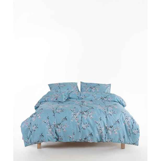 Modré povlečení na jednolůžko z bavlny Renforcé 140x200 cm Blue Floral – Mila Home Luxury