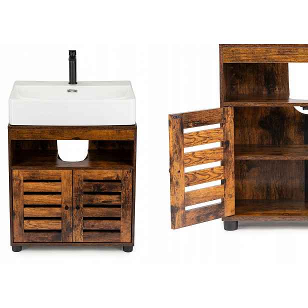 Skříňka koupelnový regál pod umyvadlo rustikální hnědá Loft 60 cm