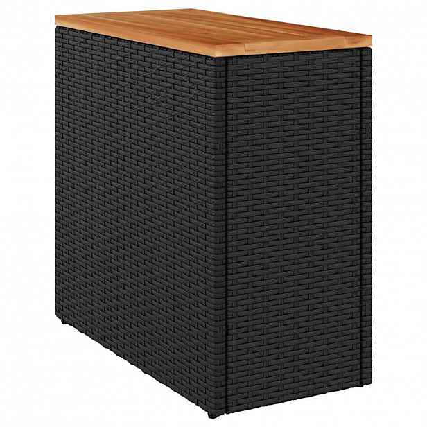 vidaXL Zahradní odkládací stolek s dřevěnou deskou černý 58 x 27,5 x 55 cm polyratan