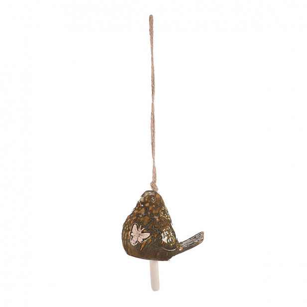 Keramický závěsný zvonek Ptáček, zelená, 13 x 45 x 9 cm