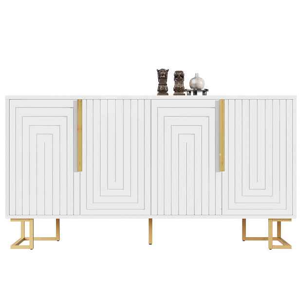 Redom KOMODA 152/40/75 cm se 2 dvířky, 4 přihrádkami a geometrickým designem z MDF, Bílá