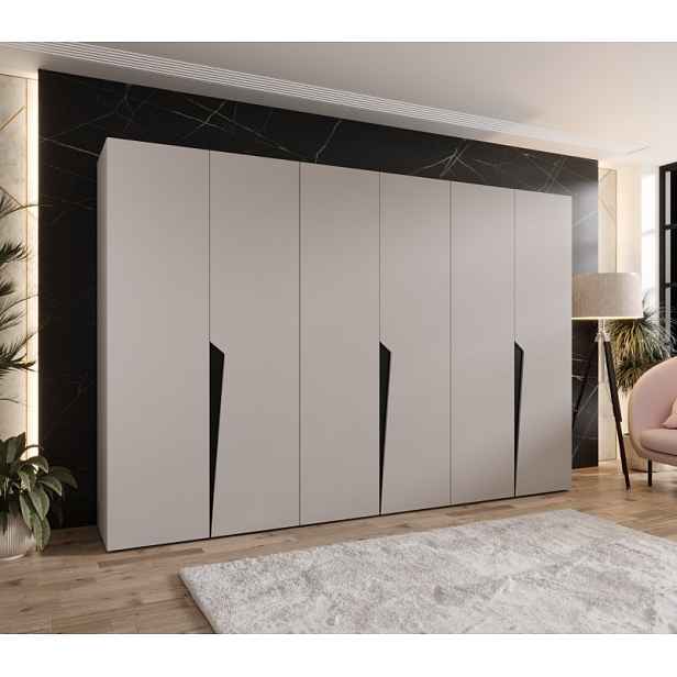 Velká šatní skříň 300 cm SORAYA 1 - kašmír / černé úchyty