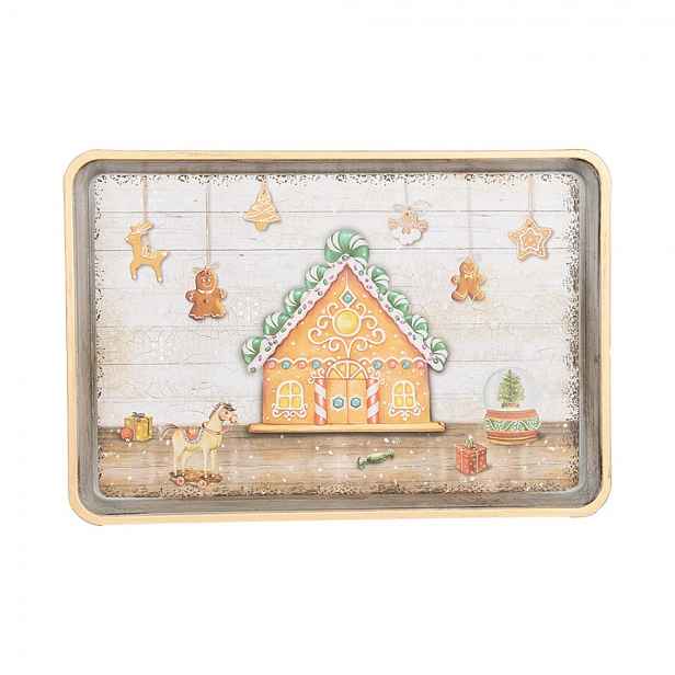 Podnos s perníkovou chaloupkou a perníčky Gingerbread - 32*22*2 cm Clayre & Eef