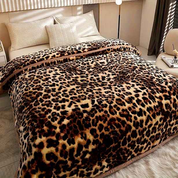 TEMU 1ks Měkká a teplá zesílená s leopardím vzorem a vysokou gramáží - Luxusní, pohodlná a teplá pro celoroční použití - Ideální pro ložnice, pokoje