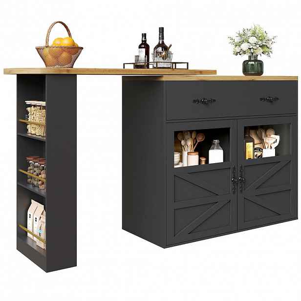 Modfu BAROVÝ stůl z MDF 138-204x39x104 cm černý s 360° otočnou deskou a úložným prostorem