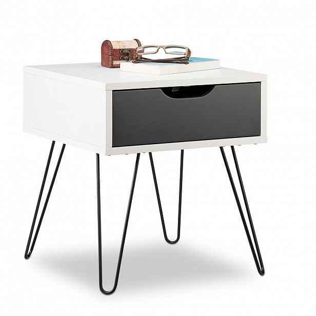 Relaxdays NOČNÍ STOLEK Bílá Šedá MDF Kov se zásuvkou 44 cm