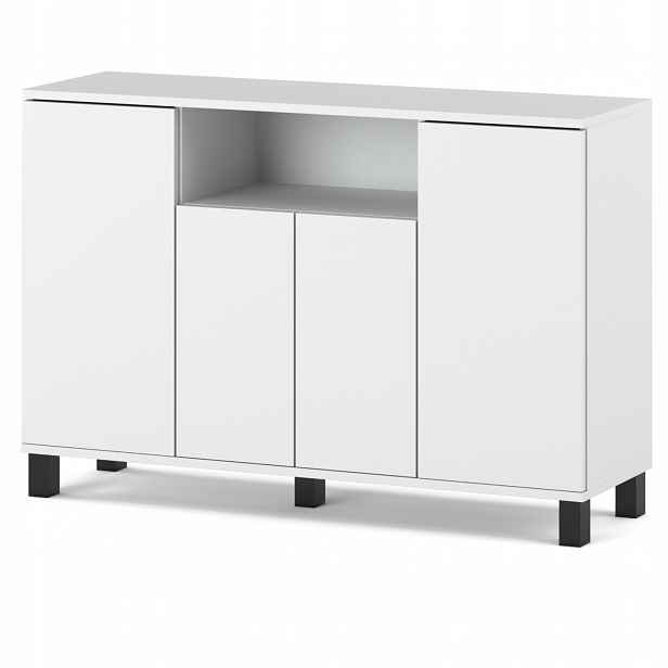 Komoda Bílá 120 CM 4 Dvířka Moderní Rtv Skříňka Do Obývacího Pokoje Ložnice