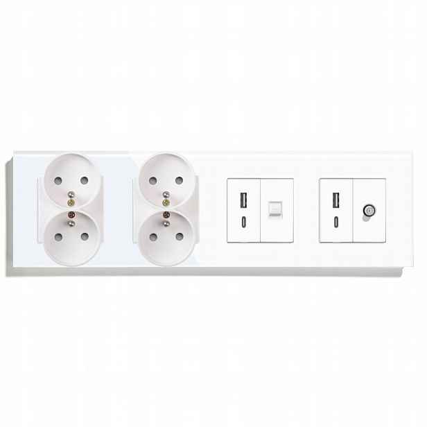 Elektrická Zásuvka Skleněná Čtyřnásobná Satelitní Konektor Internet RJ45 Usb A+c