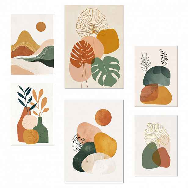 Nacnic PLAKAT 6 dekorativních nástěnných desek. Plakaty s abstrakty. Moderní dekorace obývacího pokoje Fotografie Bílý rám velikosti A3 & A4