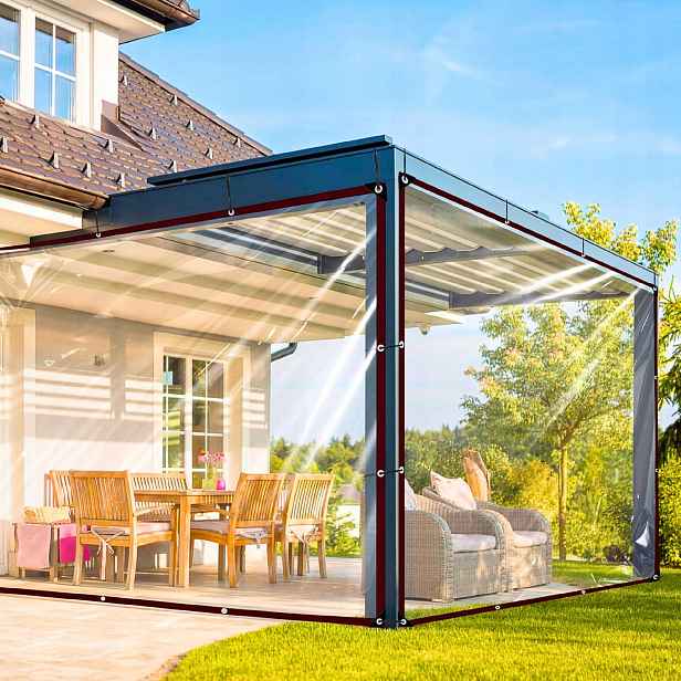 Průhledná Plachta Zahradní Terasová Voděodolná S Oky Proti Uv Záření 3X4M