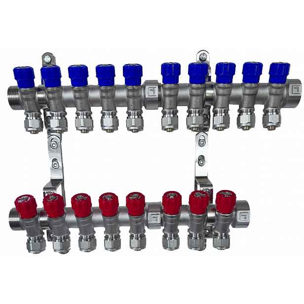 X-home Rozdělovač Pex 1" x 16 mm 10 Okruhů Studené Vody 8 Okruhů Teplé Vody