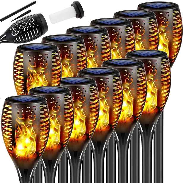 12 x Solární Zahradní Lampa Zapichovací Led Pochodeň Do Zahrady Plamen 50 cm