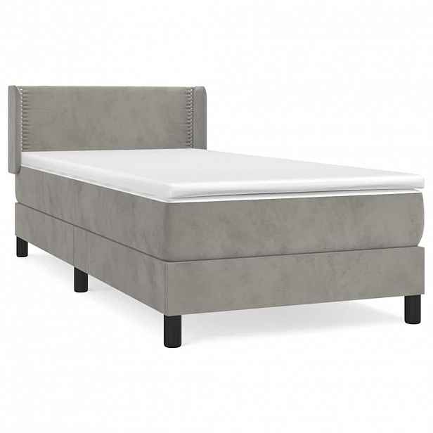 vidaXL Box spring postel s matrací světle šedá 90x200 cm samet