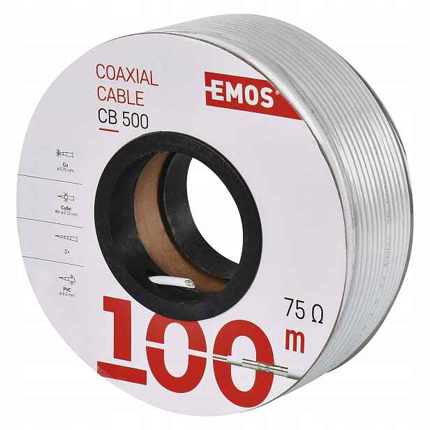 Emos CB500 koaxiální kabel 75 ohm 100 m bílý