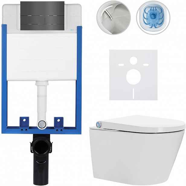 Kompletní WC set Profi/Cronus Standard - bílá lesklá - WC tlačítko Line/Tmavě šedá - pro zazdění - 59,3x38,4 cm