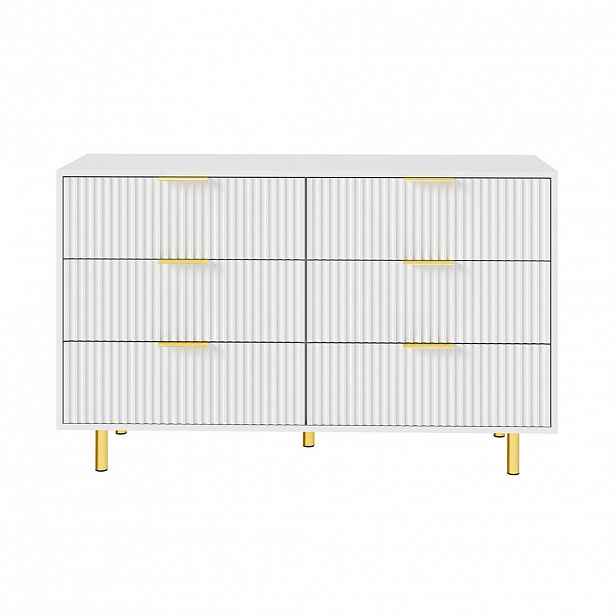 Urban Meuble SIDEBOARD bílý zlatý 6 zásuvek 120 cm moderní