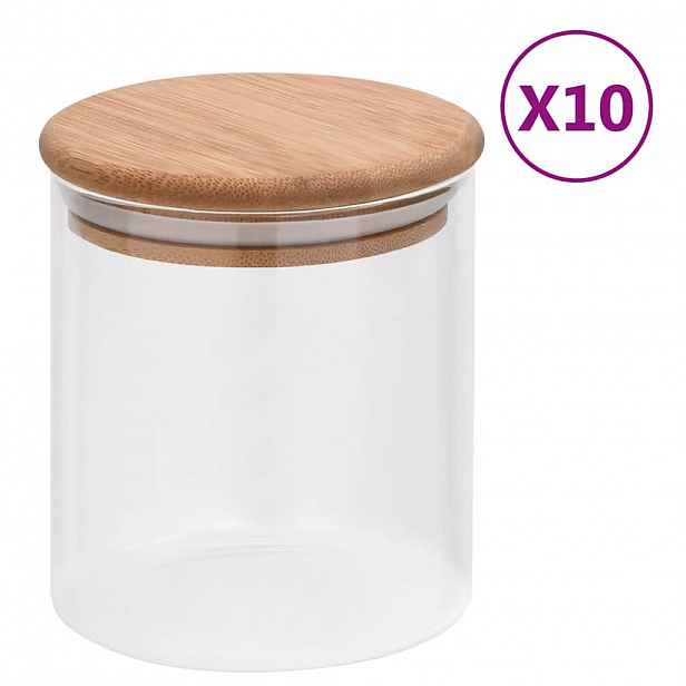 vidaXL Skleněné dózy s bambusovým víčkem 10 ks 600 ml