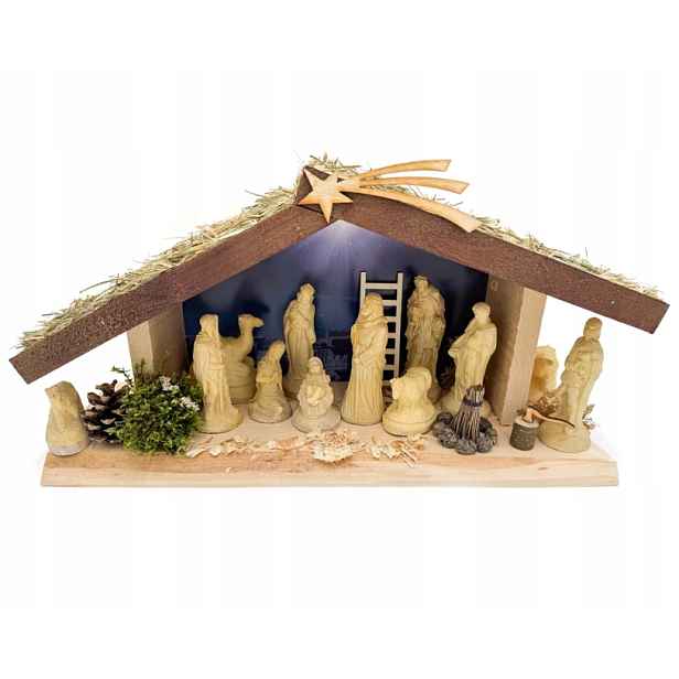 Dřevěný Betlém S Osvětlením Figurky 12 CM 12 Figurek