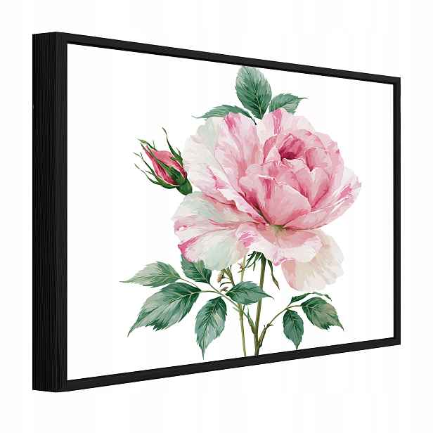 Obraz V Černém Rámu Na Plátně Květiny Růže Příroda Obývací Pokoj Ložnice 90x60
