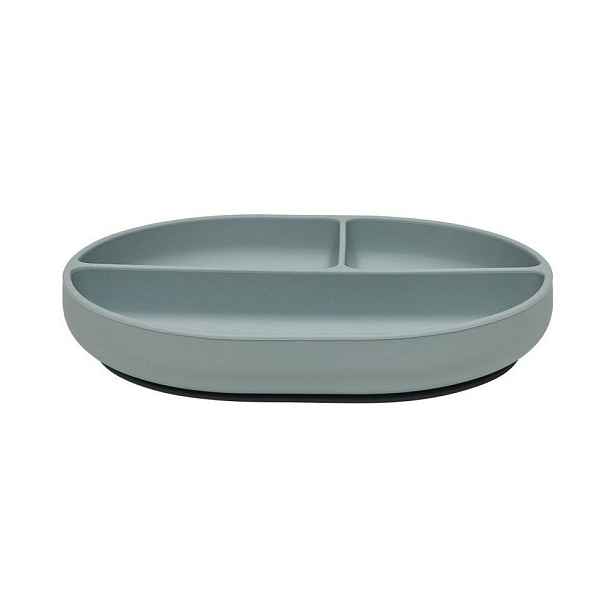 Šedomodrý silikonový dětský talíř 17x21,5 cm Enkei – OYOY Mini