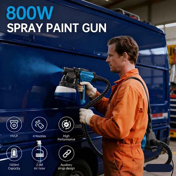 TEMU Shark 800W HVLP stříkací pistole s odnímatelnou nádobkou 1300 ml | 120Din-S viskozita pro olejové/voděří barvy | Obsahuje viskozitní nádobku a