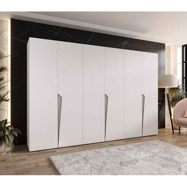 Velká šatní skříň 300 cm SORAYA 1 - bílá / kašmírové úchyty