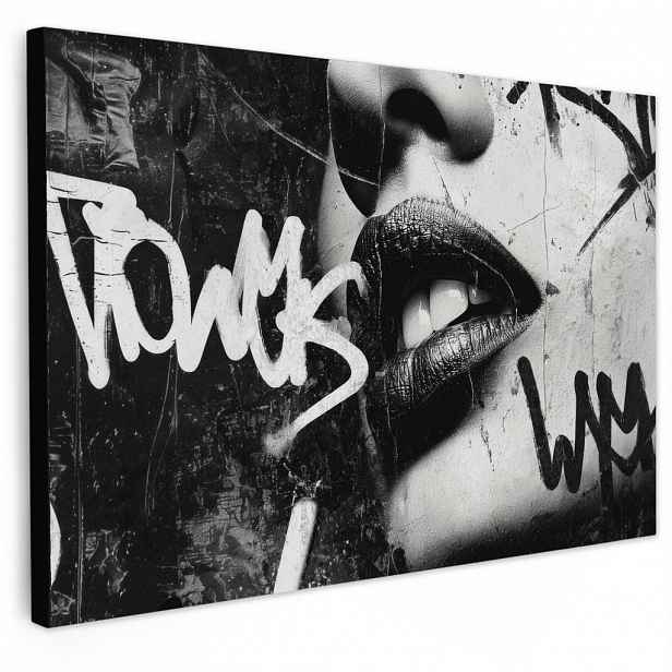 MuchoWow OBRAZ NA PLÁTNĚ Obličej - Ústa - Graffiti - Černá barva 120x80 cm