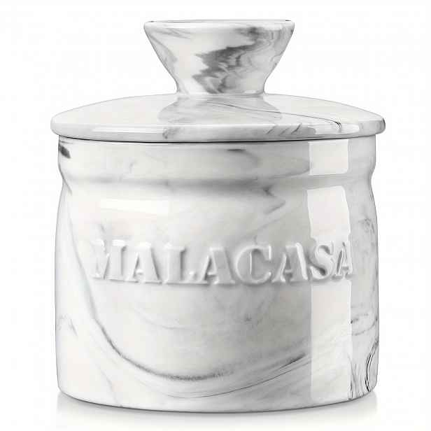 TEMU 1 ks Francouzská porcelánová miska na s víkem, mramorově šedá, 180 ml, zásobník na , máslová nádoba