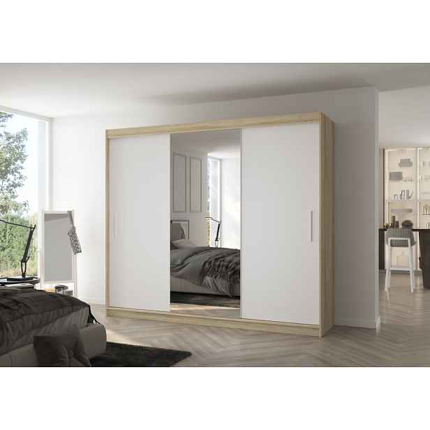 Velká šatní skříň 250 cm GABRIS - dub sonoma / bílá