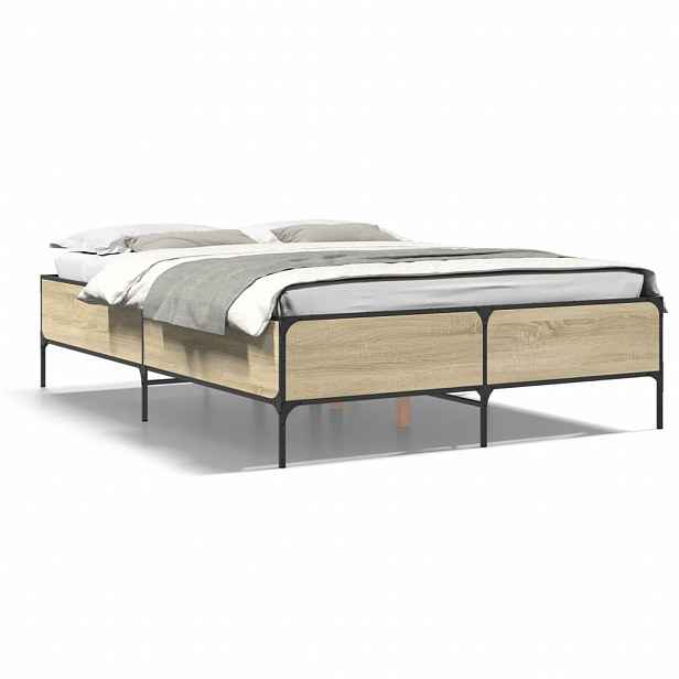 vidaXL Rám postele dub sonoma 120 x 190 cm kompozitní dřevo a kov