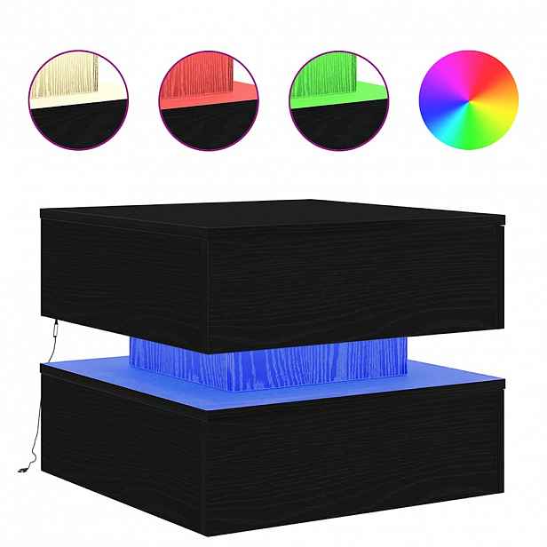vidaXL Konferenční stolek  s LED světly Dub černý 50x50x40 cm