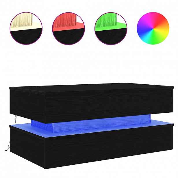 vidaXL Konferenční stolek  s LED světly Dub černý 90x50x40 cm