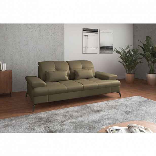 Sit & More TŘÍMÍSTNÁ POHOVKA, olivově zelená, kombinace pravá kůže/látka