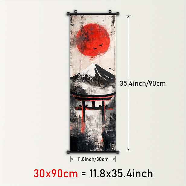 TEMU 1ks Japonské nástěnné umění s plastovým rámem - Torii brány a červený sluneční design, tisk na plátno přírody, domácí dekorace inspirované Asií,