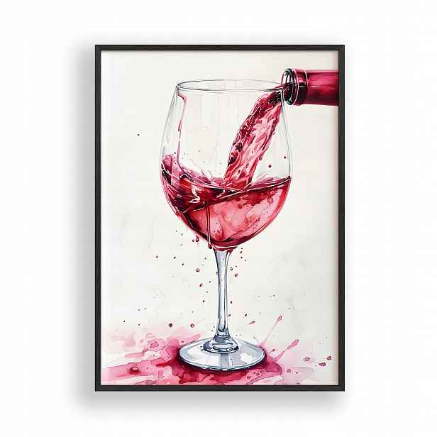 Obraz Víno Plakát Rámeček Dřevěný Černý 30x42 cm