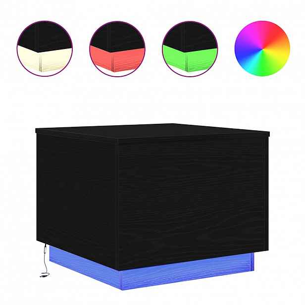 vidaXL Konferenční stolek  s LED světly Dub černý 50x50x40 cm