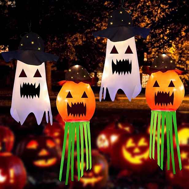 Venkovní dekorace, dýně, duch, na Halloween, s teplou bílou Led diodou