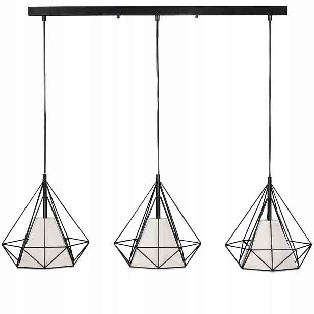 Závěsná lampa černá drátěná s bílými stínítky nad stůl 3pk Polux