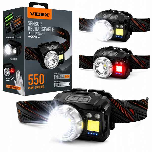 Čelovka Led čelovka silná 5W 5000lm Videx senzor pohybu Videx IP65