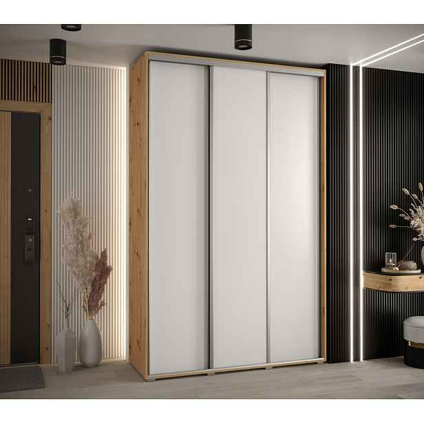 Šatní skříň ASIRI 1 - 150/60 cm, dub artisan / bílá / stříbrná