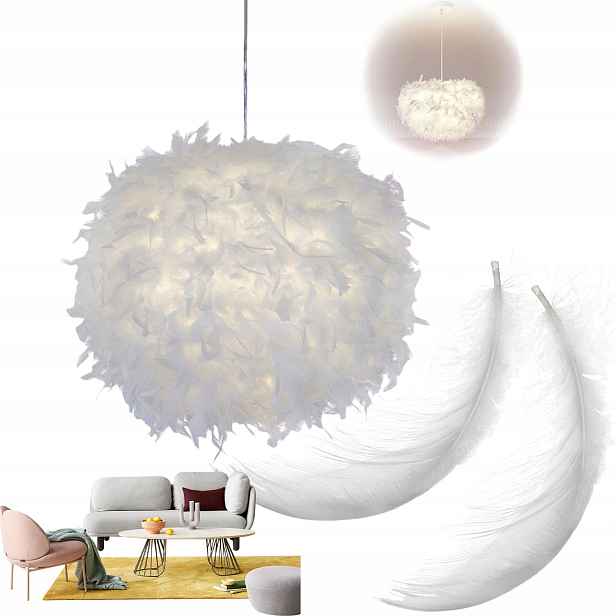 Elegantní Závěsná Lampa Z Peří 30 CM Bílé Stropní Svítidlo E27 Do Obývacího Pokoje