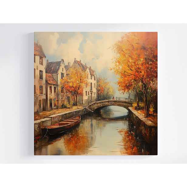 Obraz Na Plátně Canvas Podzim Město Stará Řeka Kanál Most Loď 50x50