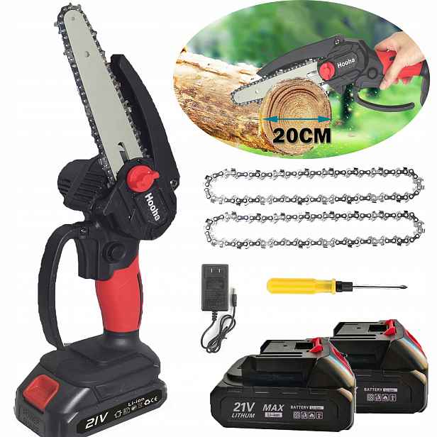 Řetězová Pila Akumulátorová Mini 2X Aku 21V 800W 6 Palců Na Dřevo