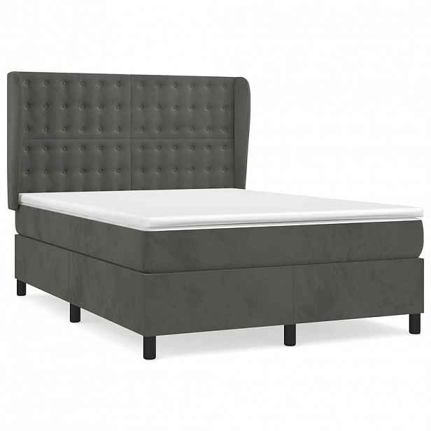 vidaXL Box spring postel s matrací tmavě šedý 140 x 190 cm samet
